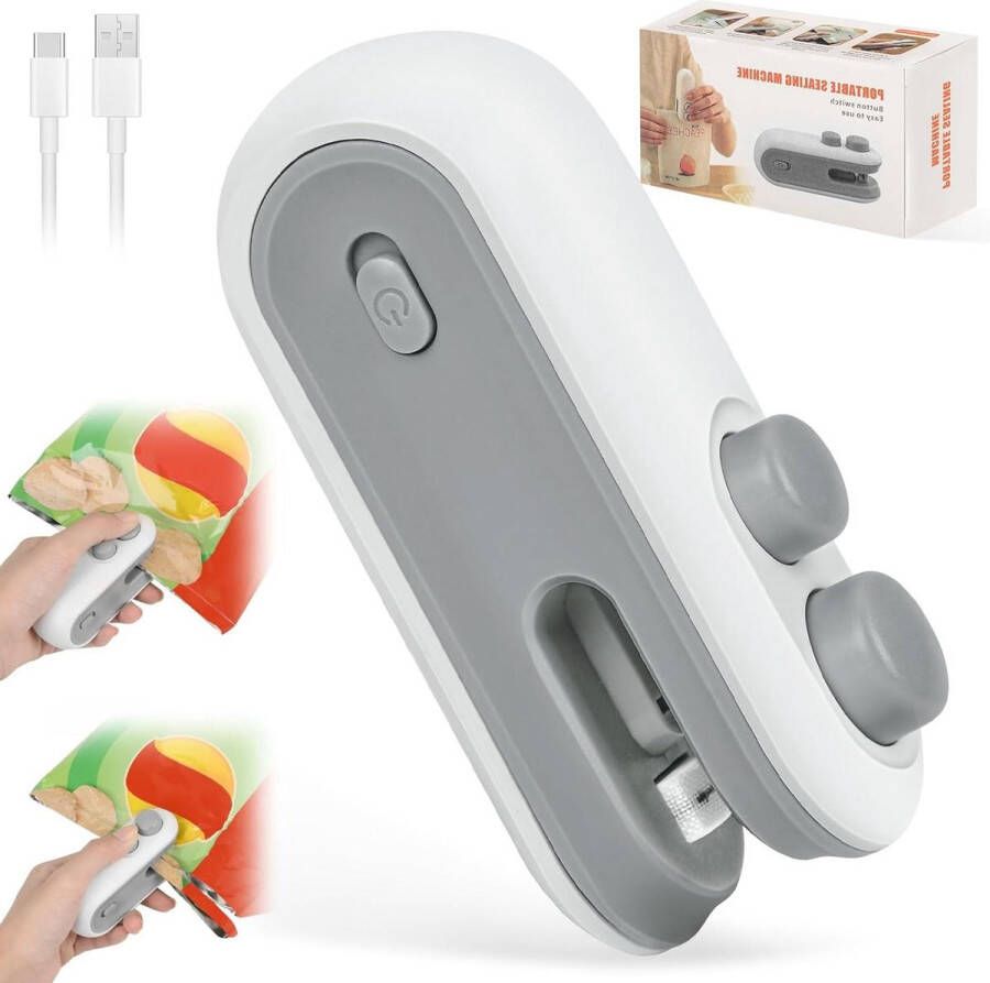Mini Bag Sealer 2 in 1 Rechargeable Handheld Heat Sealer Plastic Bag Sealer Machine for Food Storage Snack Fruit Cookies Fresh