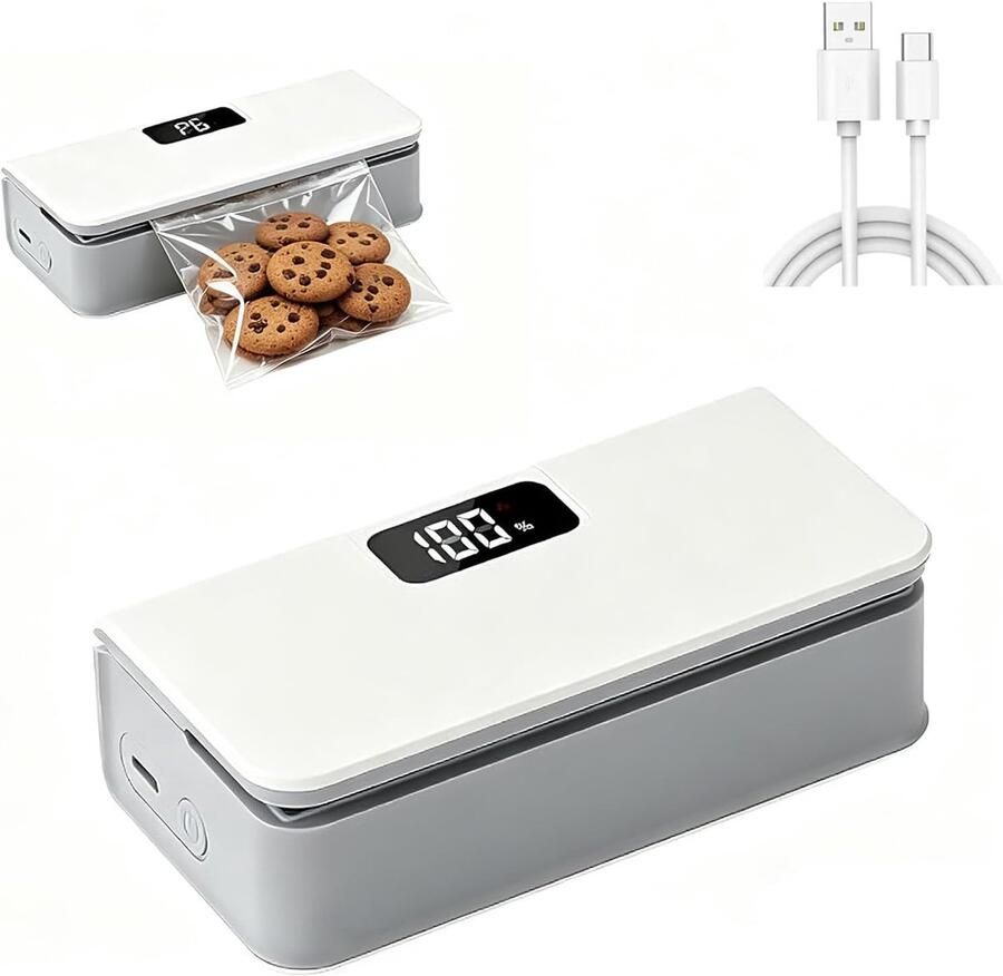 Mini Bag Sealer 6 warmtestanden 2-in-1 Zaksealer met Snijfunctie & Magneet Draagbare Heat Sealer Handmatige Sealmachine Oplaadbare Chipzak Sealer Voor chipszakjes en vershouden 12.5x6.3x4cm wit