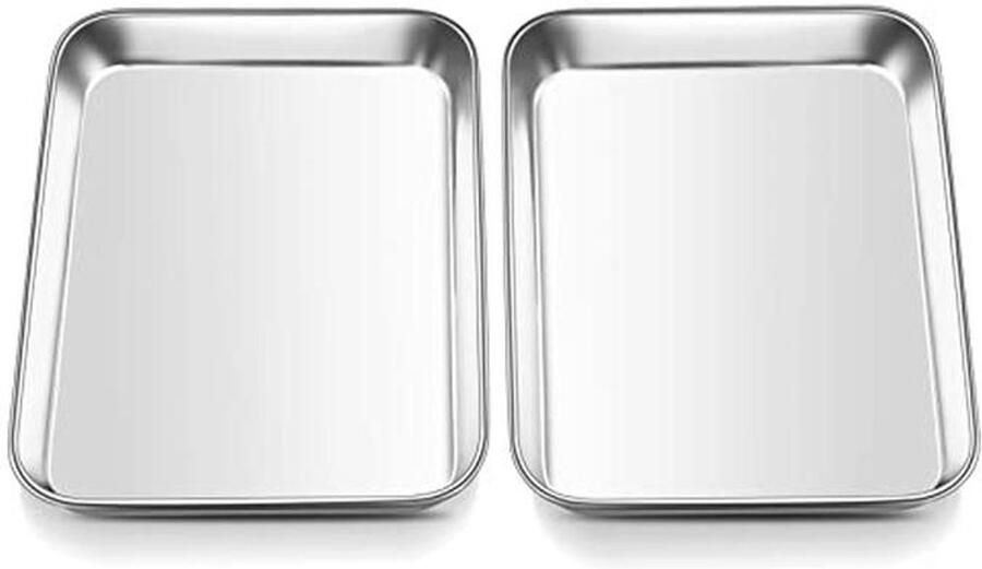 Mini Bakplaat Set 2 Stuks Rechthoekige Ovenplaten voor Bakken en Serveren – Vaatwasmachinebestendig en Makkelijk Te Reinigen 23 7 x 17 7 x 2 5 cm