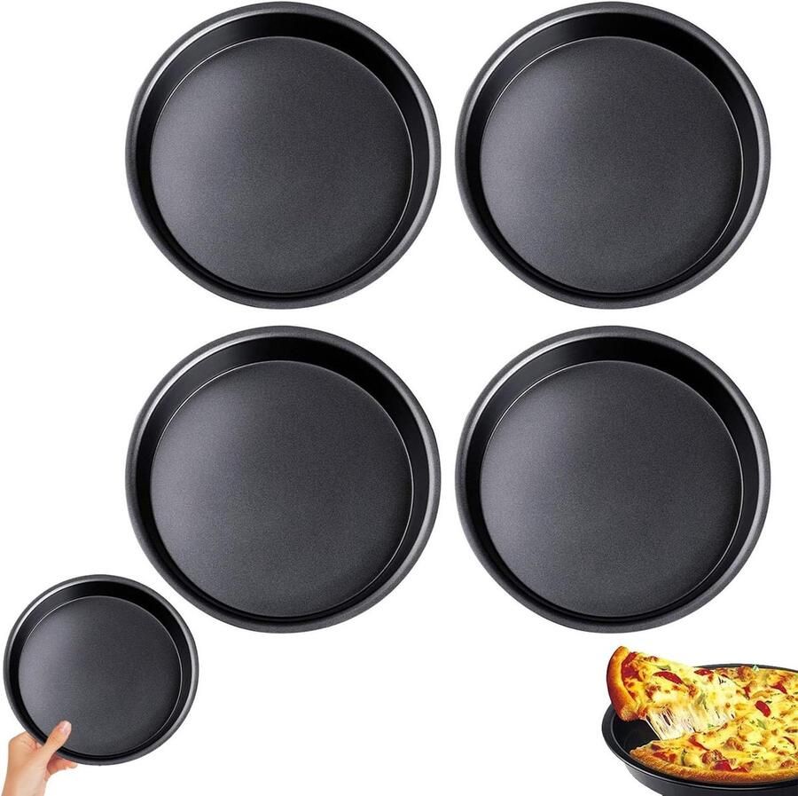 Mini Bakplaten Pizza Vormen Kleine Gebakjes Bakken Anti-aanbak Coating 4 stuks 18 cm Zwart
