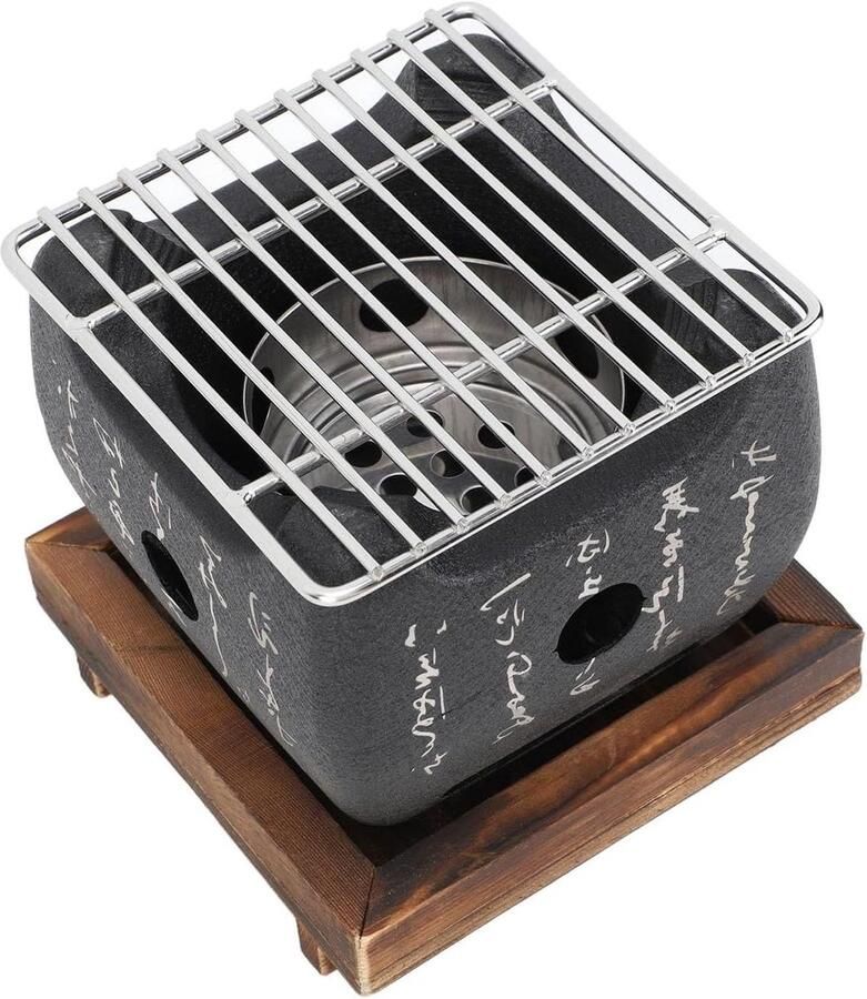 Mini BBQ Grill Draagbare Kachel Buiten Koken Snelle Warmte 19.5x18cm Zwart