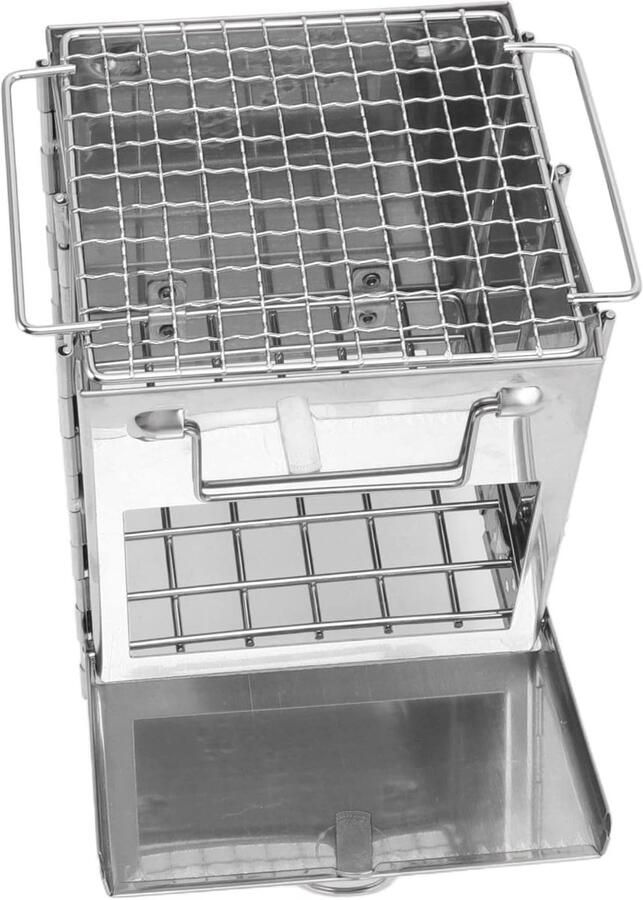Mini BBQ Grill Houtkachel Kamperen Koken Hittebestendig Roestvrij Staal 14 x 21 cm Zilver