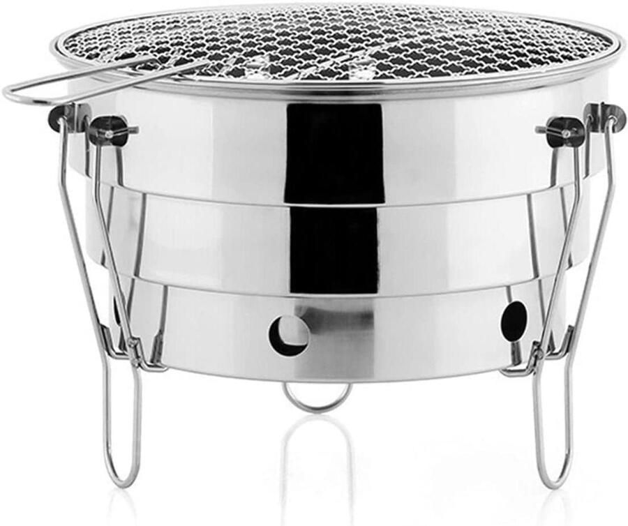 Mini BBQ Grill Draagbare Barbecue Buiten Koken Roestvrij Staal 28cm Breed Zilverkleurig