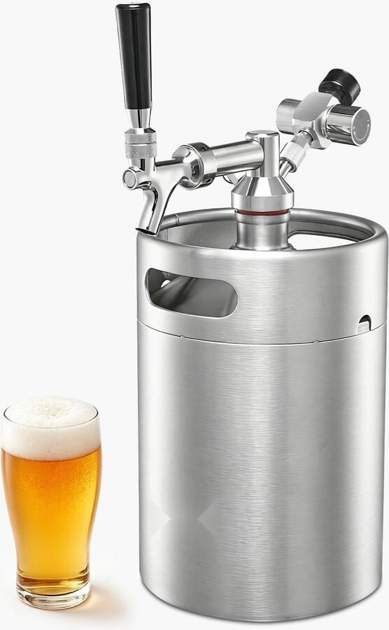 Mini bierdispenser 5L RVS Biertap Tapsysteem CO2-regelaar Zelfsluitende Tapkraan Voor Zelfgebrouwen Bier & Speciaalbier RVS Zilver