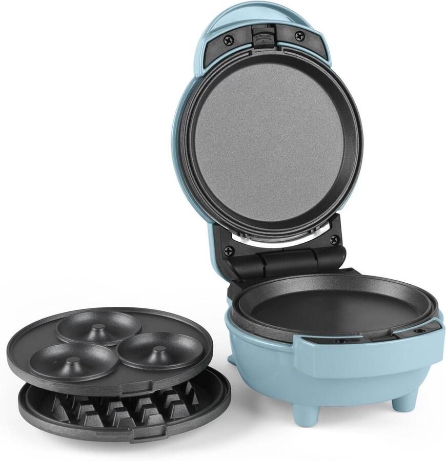 Mini Snacks Maker Wafelmaker Pannenkoekenmaker Snacks Maken 3 Wisselbare Platen 400W Blauw