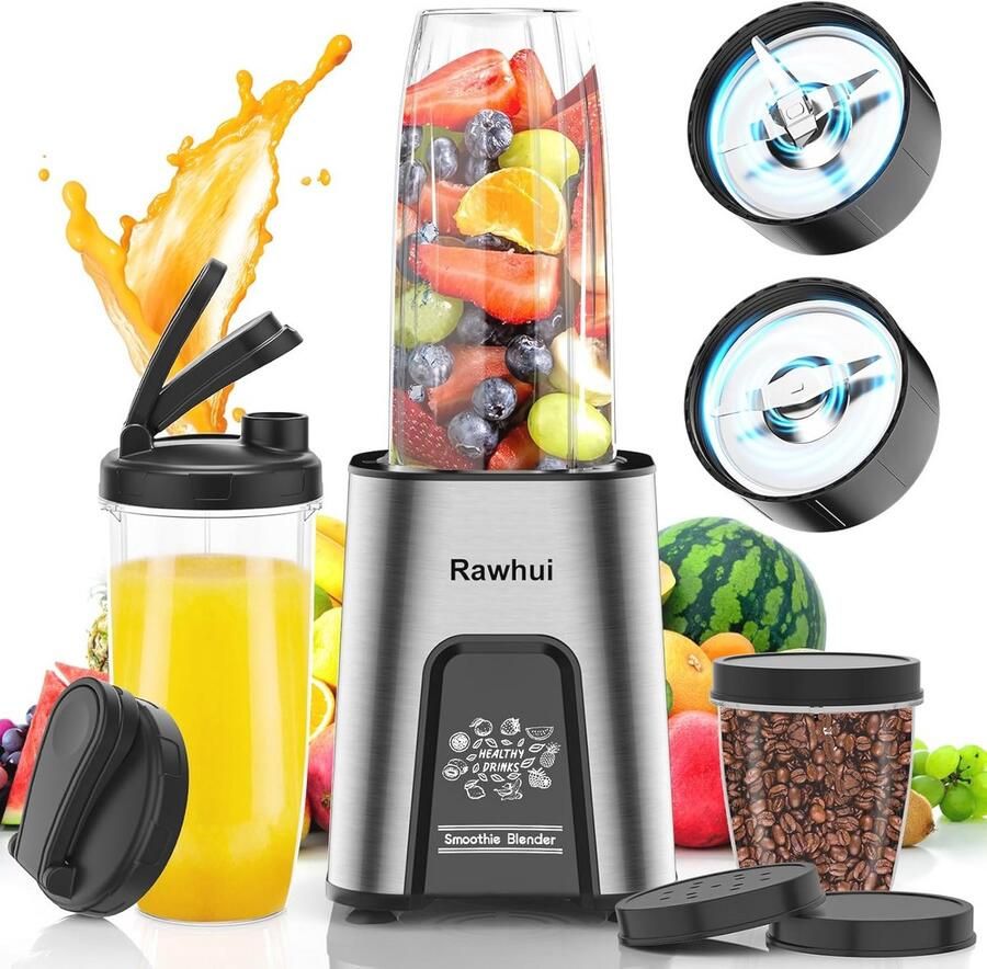 Mini Blender voor Smoothies en Babyvoeding 800 W Krachtige Mixer met 2 To-Go Bekers