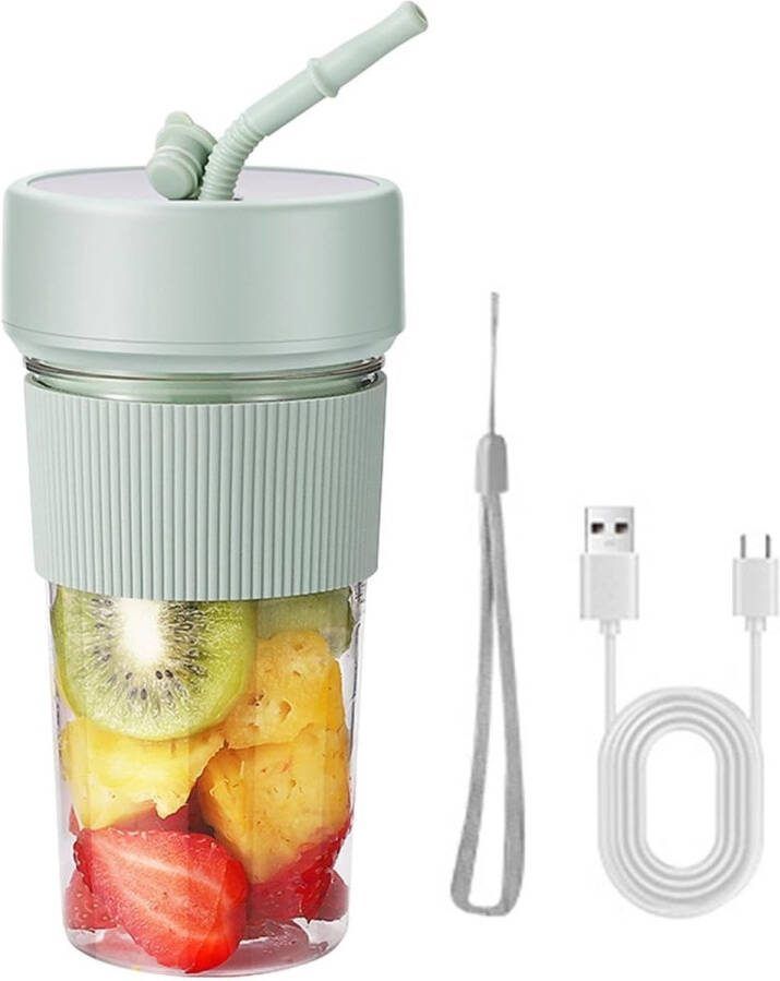 ZVD Mini Blender 350 ml draagbare persoonlijke reisblender 8 x 8 x 17 4 cm Voor smoothies milkshakes Persoonlijke blender met rietje Met 6 messen Voor thuis keuken reizen sport Groen
