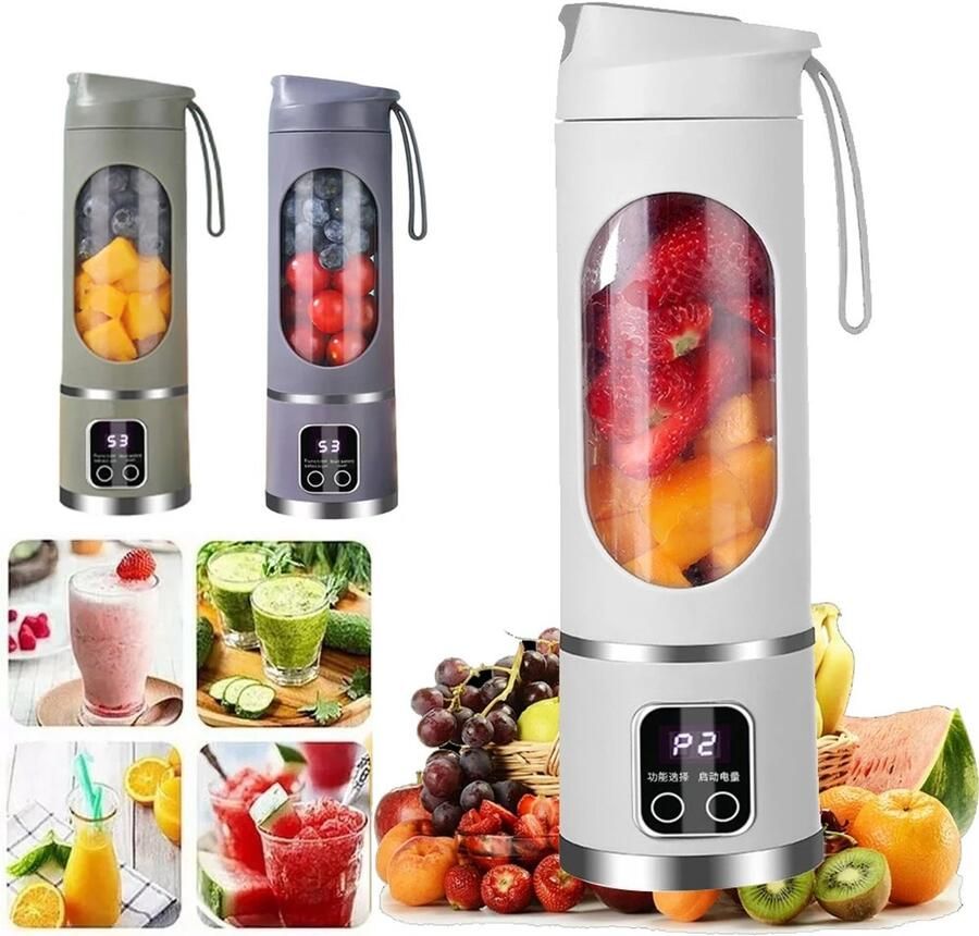 Mini Blender 450ml – Draagbare Smoothie Maker – USB Oplaadbaar – Voor Fitness Werk & Onderweg – Fruit & Groenten