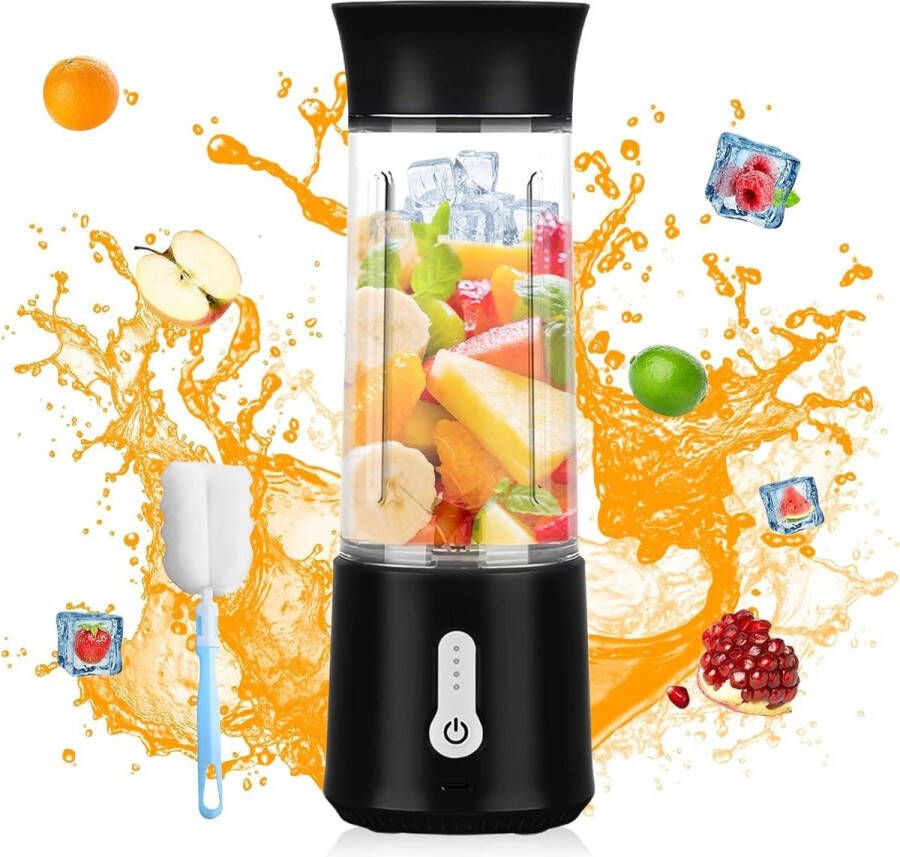 Mini-blender 500 ml Draagbare mixer zwart USB-oplaadbaar Smoothiemaker voor keuken fitnessstudio Draagbare mini-mixer voor outdoor kantoor Thuis camping en reizen