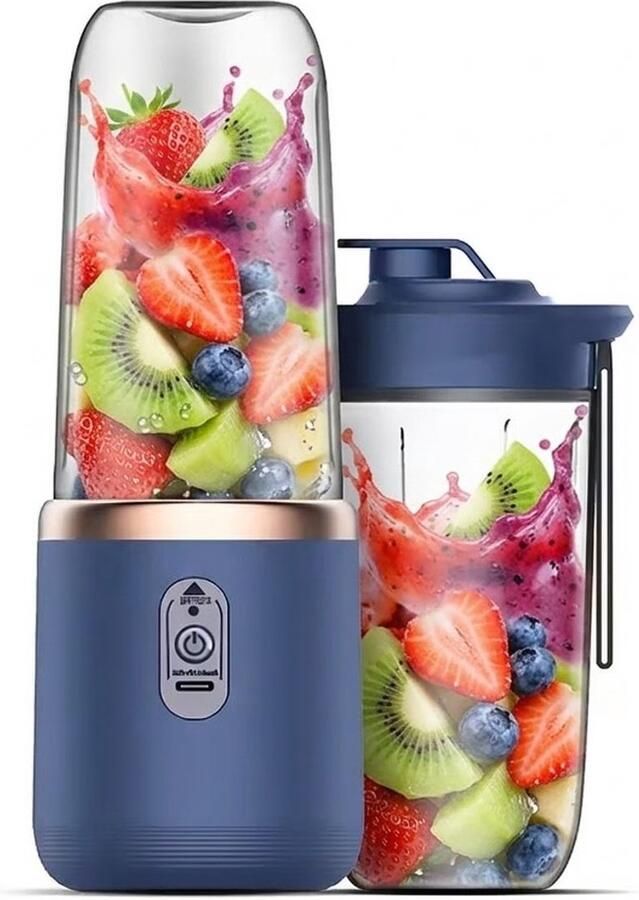 Mini Blender – Blender To Go – Smoothie Maker – Draagbare Oplaadbare Blender – USB-C – 6 Messen – 400ML – Blauw