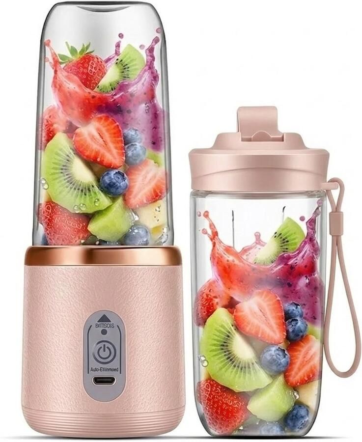 Mini Blender – Blender To Go – Smoothie Maker – Draagbare Oplaadbare Blender – USB-C – 6 Messen – 400ML – Roze