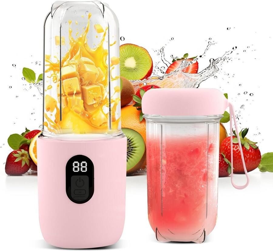 Mini Blender Draagbare Mixer Gezonde Drankjes Maken Intelligent LCD Scherm 500ML Fles Roze