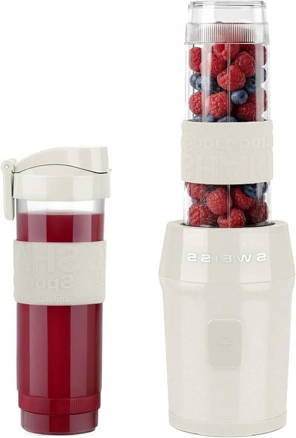 Mini Blender Portable Mixer Gezonde Drankjes Maken 4 Roestvrijstalen Bladen 2x 570 ml Flessen Beige