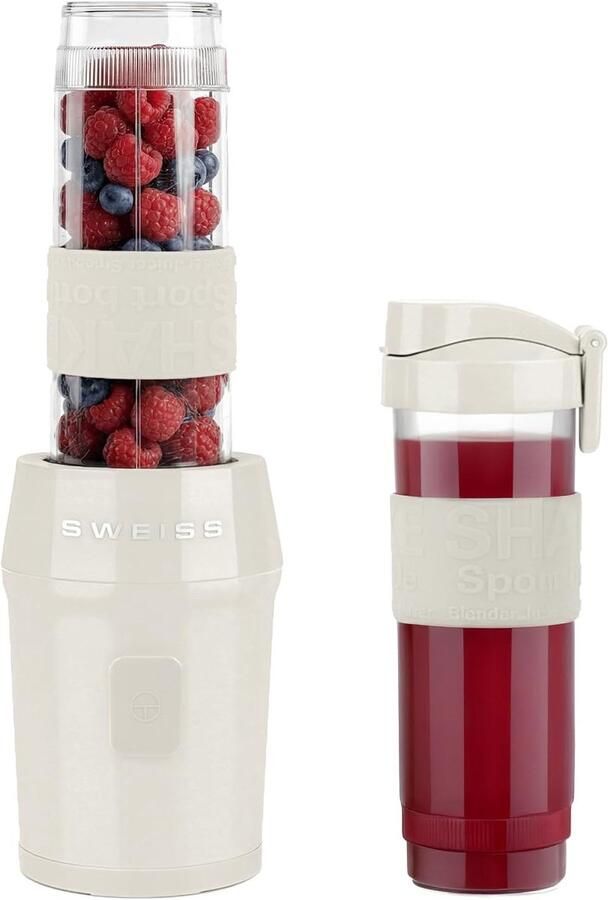 Mini blender Draagbare mixer Smoothies maken 4 RVS messen 2 flessen 570ml Beige