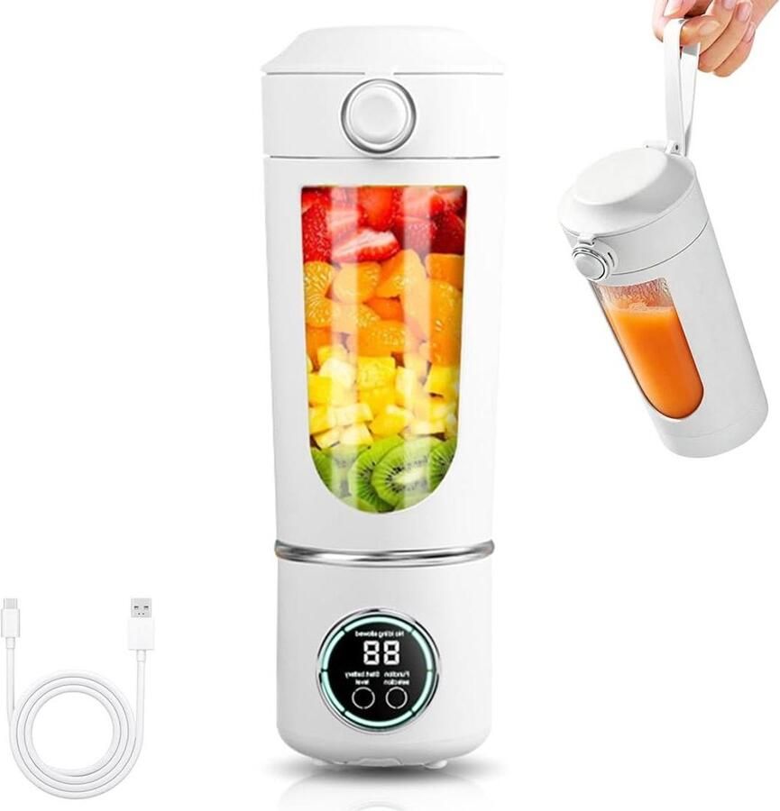 Draagbare Mixer Mini Blender Verse Dranken Maken 12 Roestvrijstalen Messen 700 ml Wit