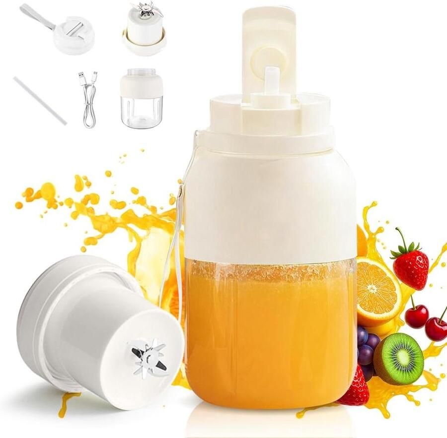 Mini Blender Mixer To Go Verse Drankjes Maken Krachtige 38 Messen 1300ml Capaciteit Wit