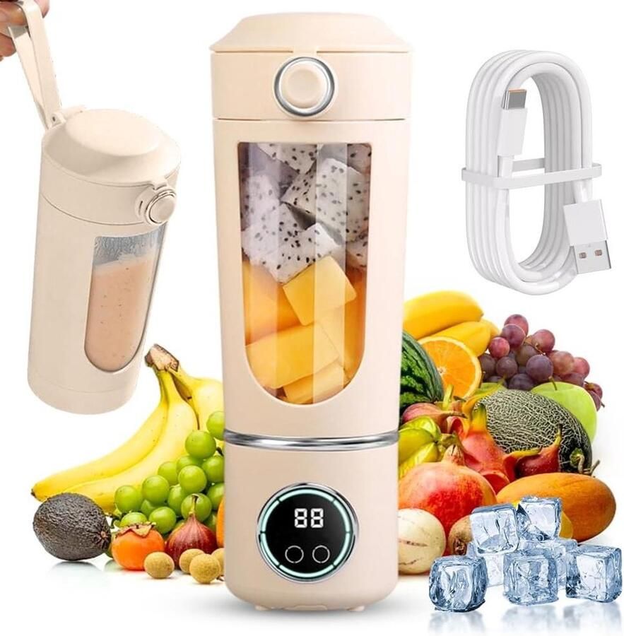 Draagbare mixer Mini blender Gezonde drankjes maken 12 roestvrijstalen messen 700 ml capaciteit Beige
