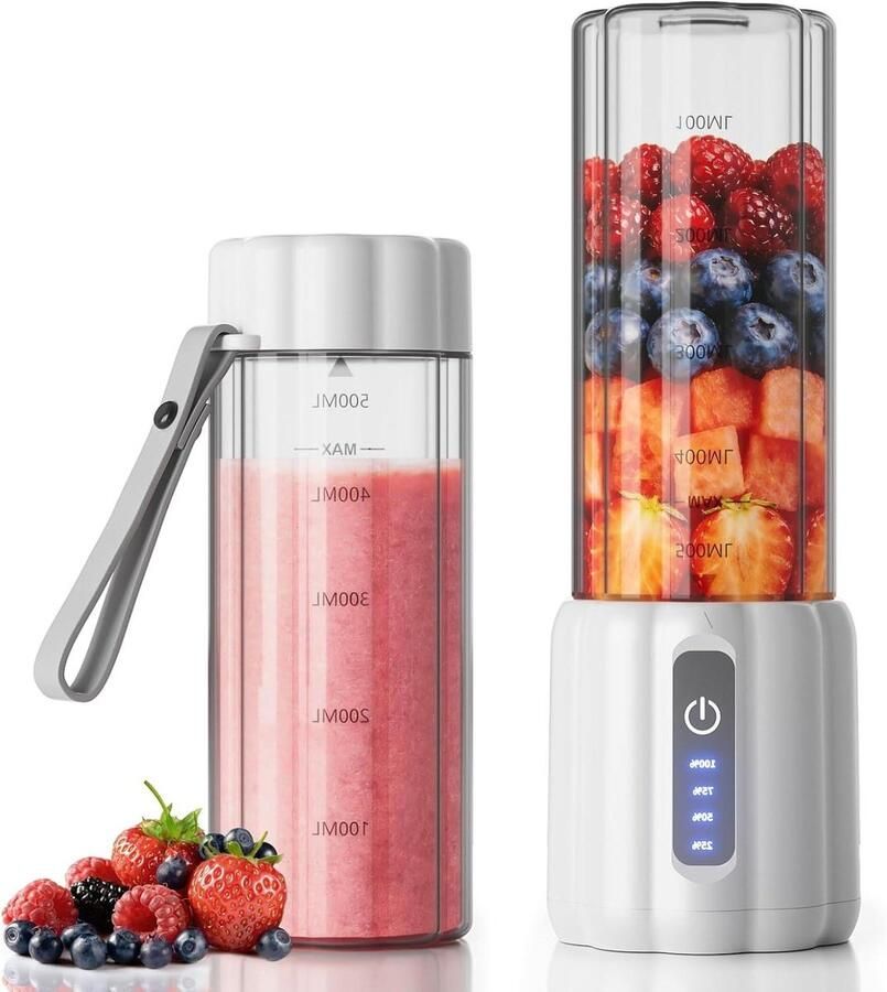 Mini Blender Smoothie Maker Gezonde Drankjes Maken 6 Roestvrijstalen Messen 500 ml Wit