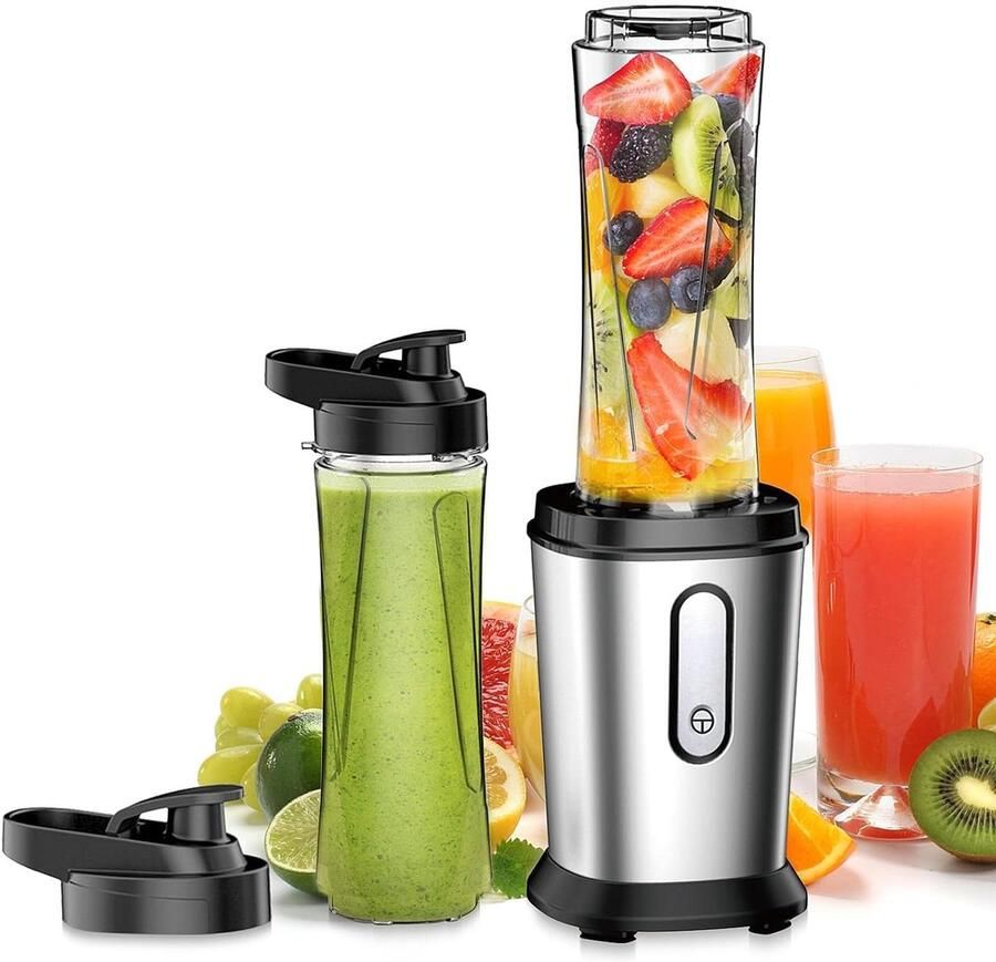 Mini Blender Smoothie Maker Gezond Eten Maken 4 Scherpe Bladen 2x 600 ml Flessen Zilver