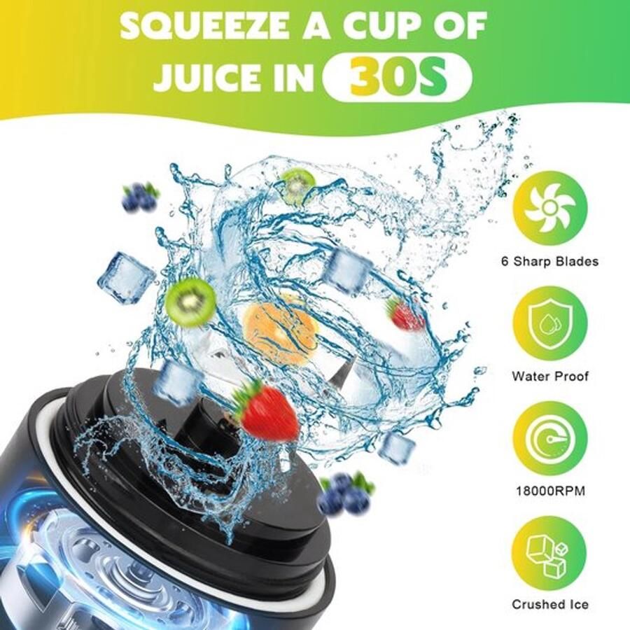 Mini Blender to go Smoothie Maker Draagbare Blender Oplaadbare mini Blender Portable Blender Lichtgewicht Blender draadloos Blender Blenders Blender smoothie Zwart