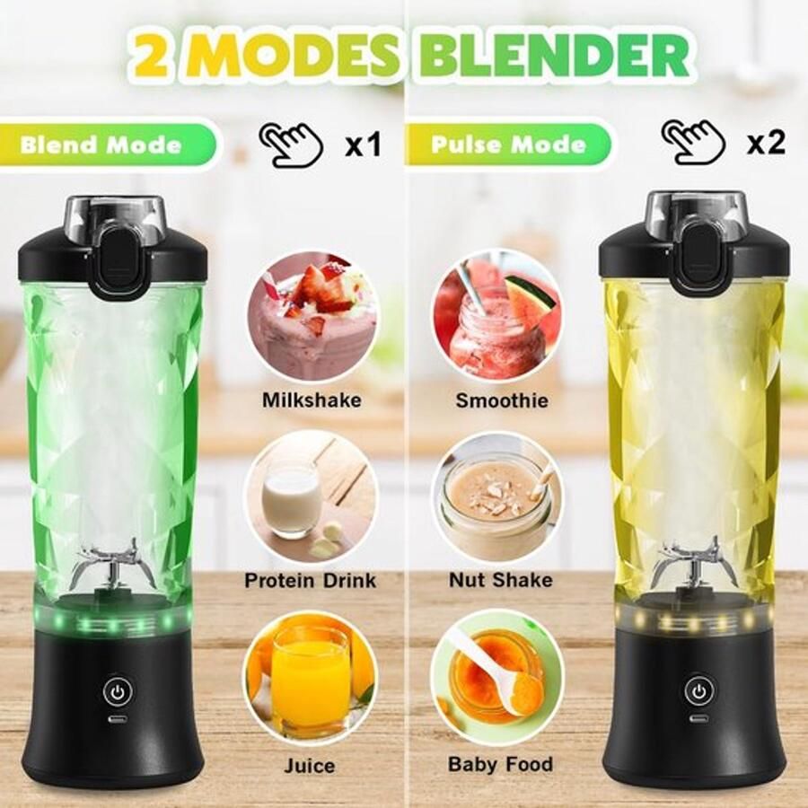 Mini Blender to go Smoothie Maker Draagbare Blender Oplaadbare mini Blender Portable Blender Lichtgewicht Blender draadloos Blender Blenders Blender smoothie Zwart