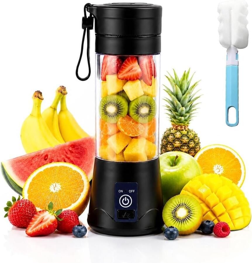 Mini Blender Zwart 380 ml Draagbare Elektrische Smoothiemaker met 6 Messen Voor Shakes en Smoothies