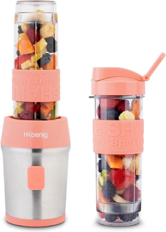 Mini Blender Smoothiemaker 300 W met 2 Flessen van 570 ml en Reisdeksels