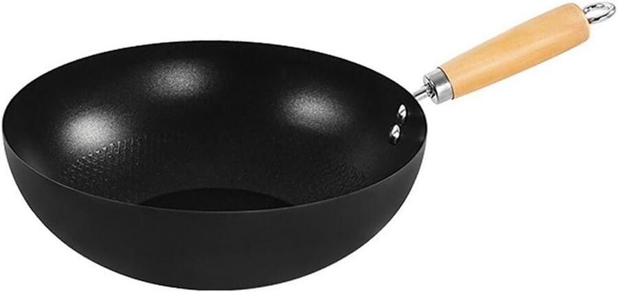 Mini Braadpan Antiaanbak Wok Koken en Bakken Afneembare Houten Handgreep 26 cm Zwart