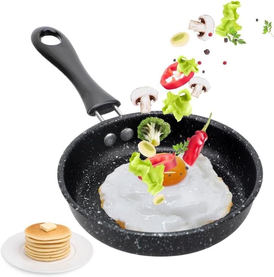 Mini Braadpan Eierpan Inductie Snelle Maaltijden Antiaanbaklaag 16 cm Zwart