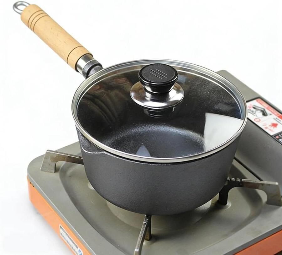 Mini-braadpan Gietijzer Friteuse Pan Frituren en Stoven Met Schenktuit 19 cm Zwart