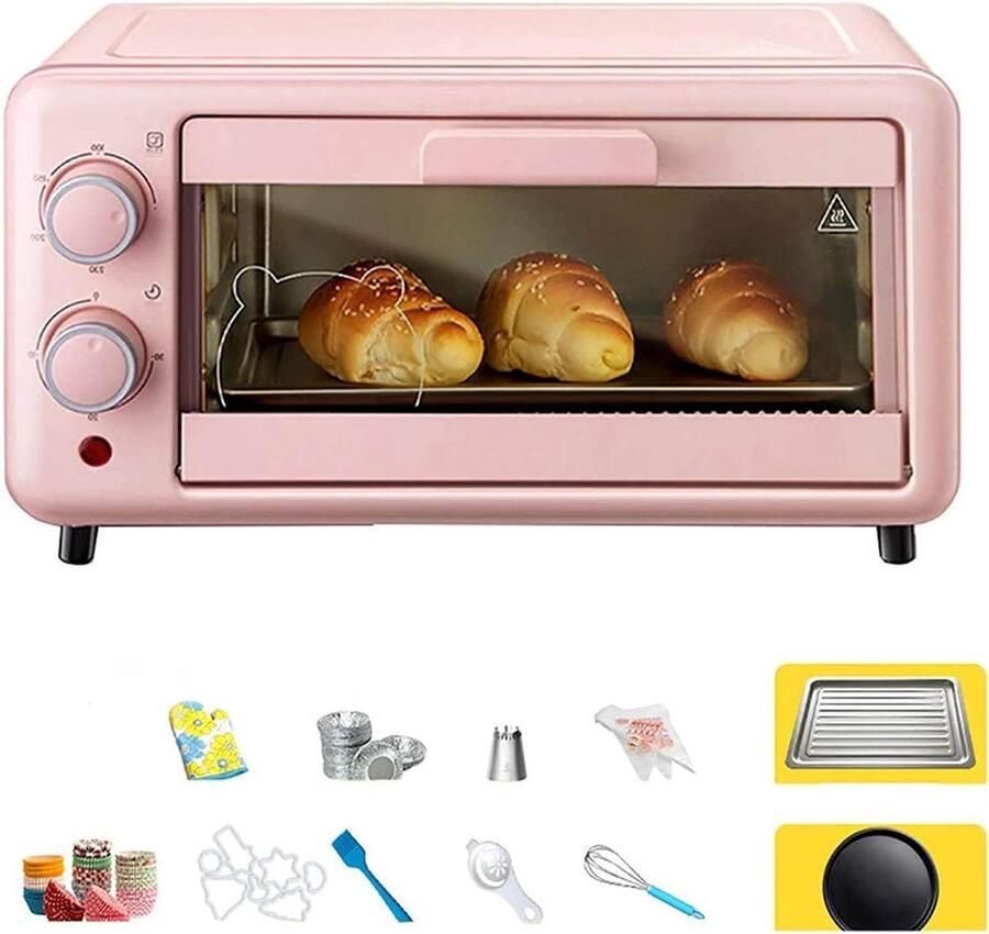 Mini Broodrooster Oven Compacte Keukenoven Thuis Bakken Intelligente Temperatuurregeling 10 Liter Capaciteit Roze