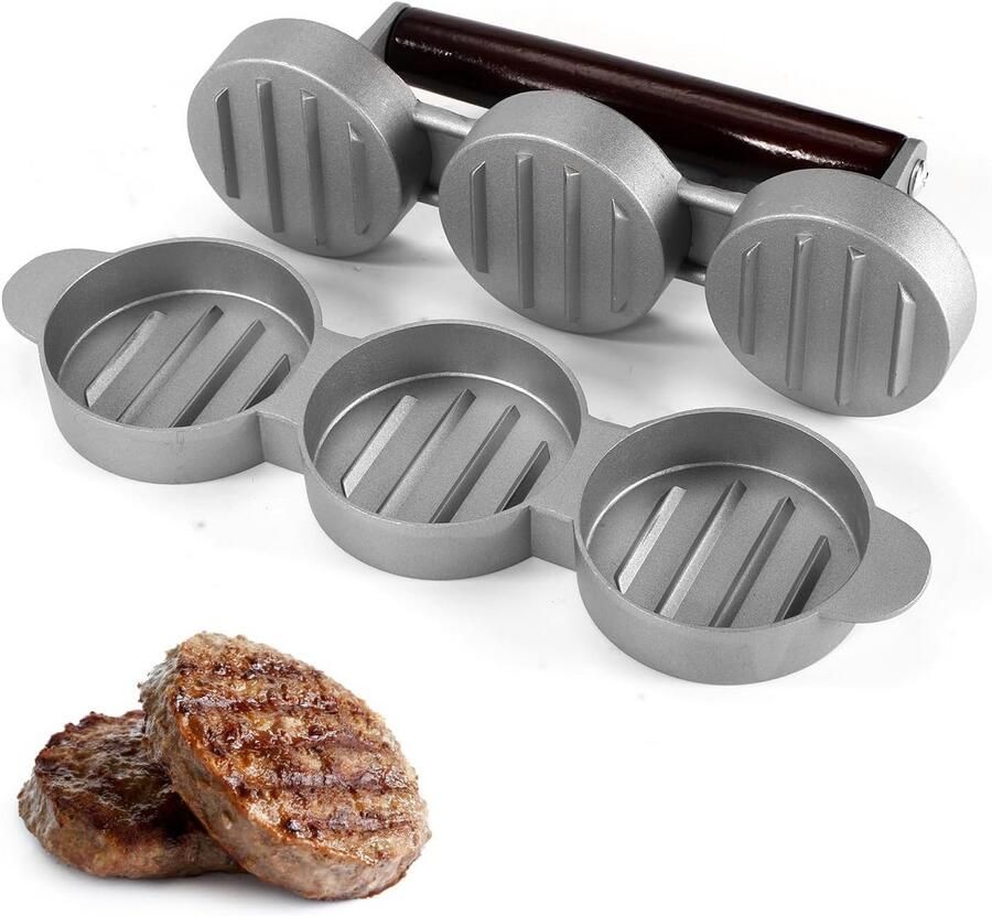 Mini Burger Pers Patty Maker Burgers Maken Maakt 3 Burgers 6.4 cm Diameter Zilver