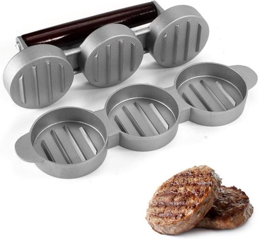 Mini Burger Press voor 3 Burgers Gelijktijdig Hamburger Maker voor BBQ Picknick en Grillen