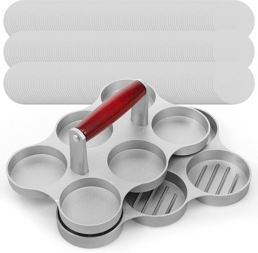Mini Burgerpers Patty Maker Burgers Maken Anti-aanbaklaag 6 Patties Zilver