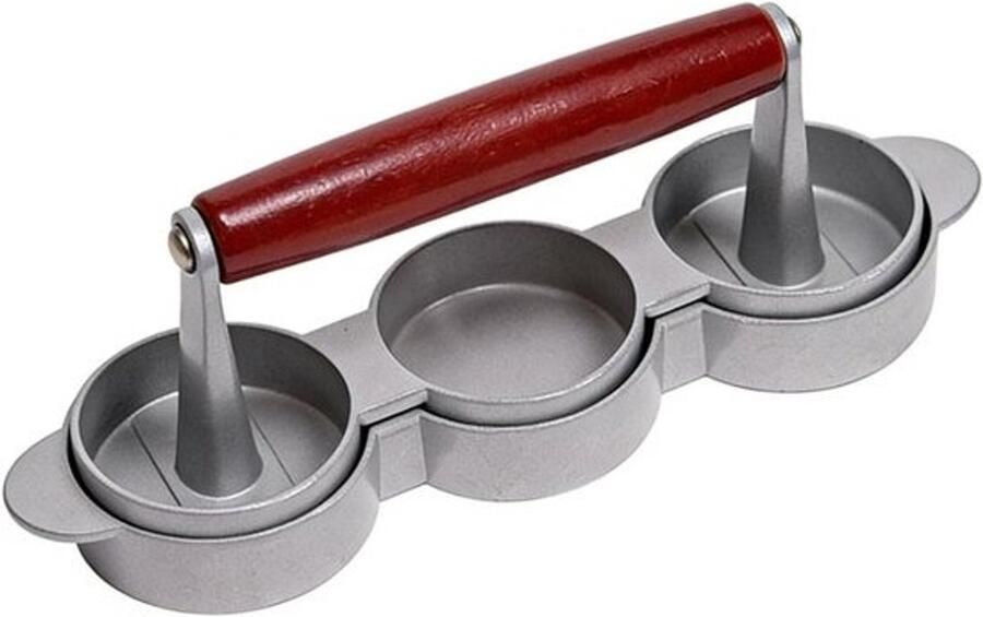 Mini Burgerpers Vlees Pastei Maker Barbecue en Keuken Maakt 3 Pasteitjes 21.5 cm Zilver