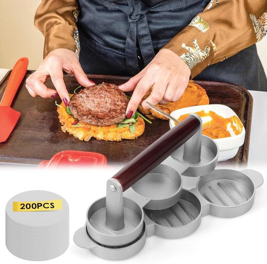 Mini Burgerpers Vleesvormer Burgers Maken Non-stick Coating 6.5 cm Diameter Zilver