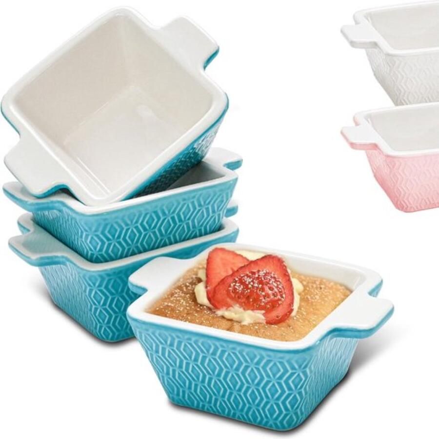 Mini ceramic oven dish set of 4 Stackable Scratch and cut resistant Suitable for oven & airfryer Dishwasher safe Blue