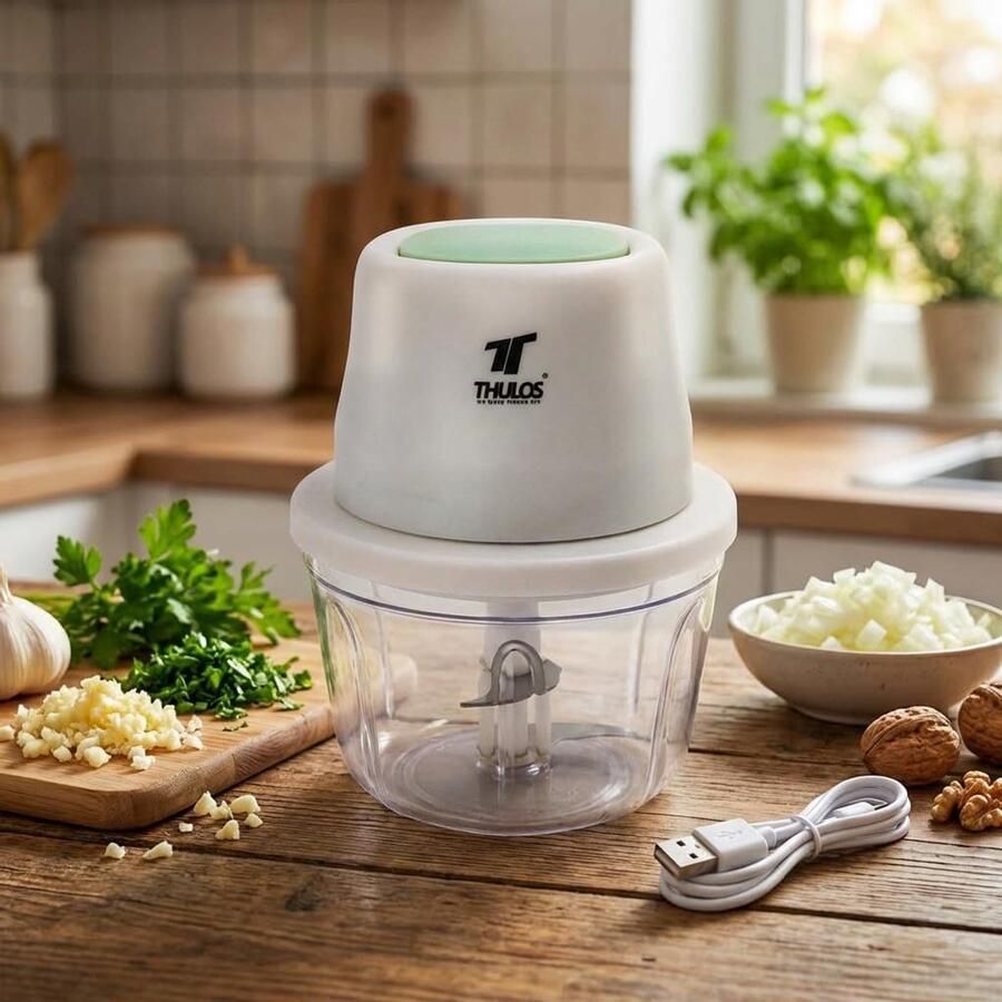 Mini Chopper Keuken Hulpje Snel Ingrediënten Hakken Oplaadbaar Via USB 350 ml Wit Groen