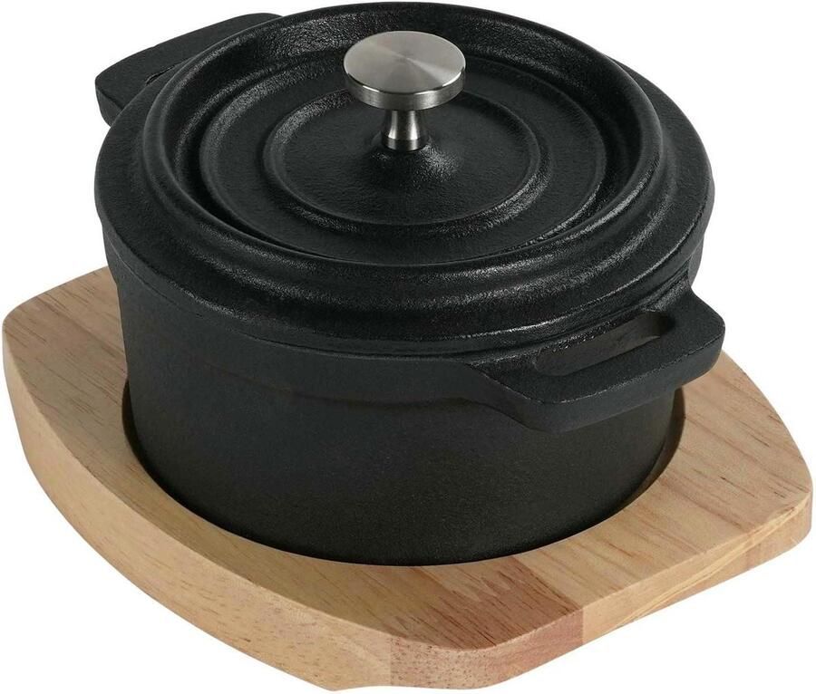 Mini Cocotte Kleine pan Braadpan Koken en braden Geëmailleerd gietijzer 9 cm Zwart - Foto 1
