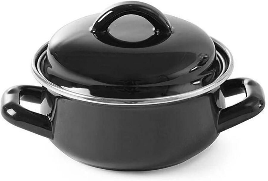 Mini Cocotte Soeppan Braadpan Koken en Serveren Geschikt voor gas 08 Liter Zwart