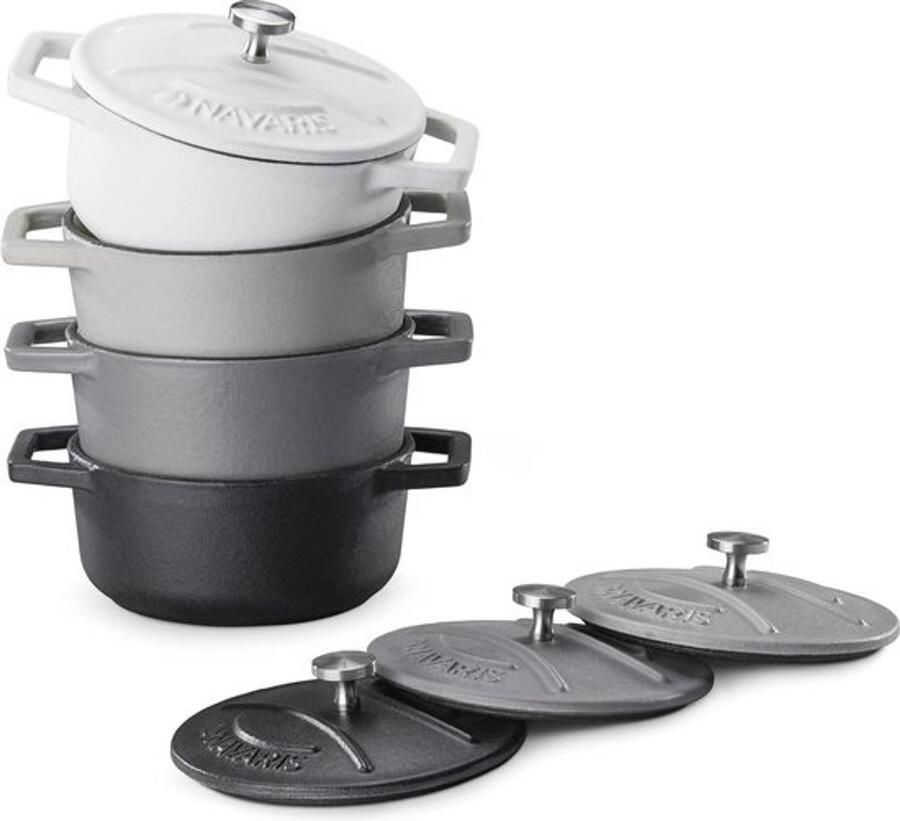 Mini-cocottes van gietijzer Set van 4 kleine pannen met deksel Voor oven en barbecue Individuele porties