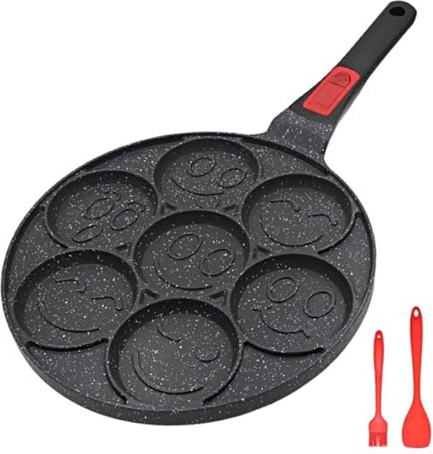 Mini Crêpe Pan met 7 Gaten en Afneembaar Handvat Anti-aanbak Pannenkoekenpan voor Kinderen Ovenbestendig Zwart