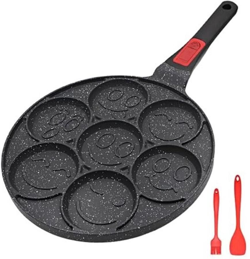 Mini Crêpe Pan met 7 Gaten en Afneembaar Handvat Anti-aanbak Pannenkoekenpan voor Kinderen Ovenbestendig Zwart