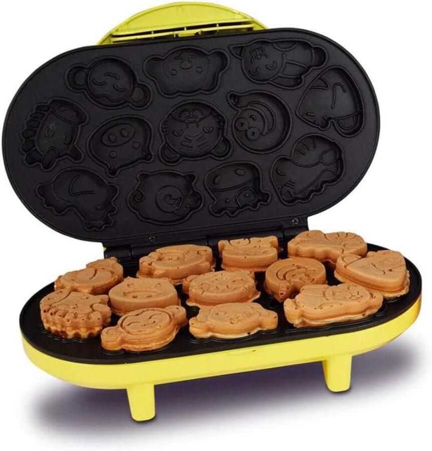 Mini Cupcake Maker Wafelijzer Cartoon Ontbijt Maken Dubbelzijdige Verwarming 12 Stuks Geel
