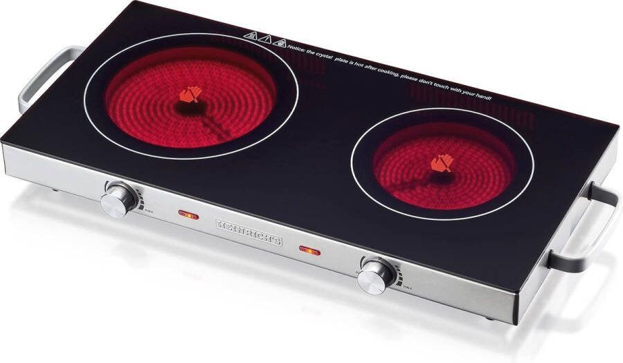 Dubbele Infrarood Kookplaat voor Keuken en Camping Glaskeramiek Draagbare Elektrische Kookplaat met Temperatuurregeling