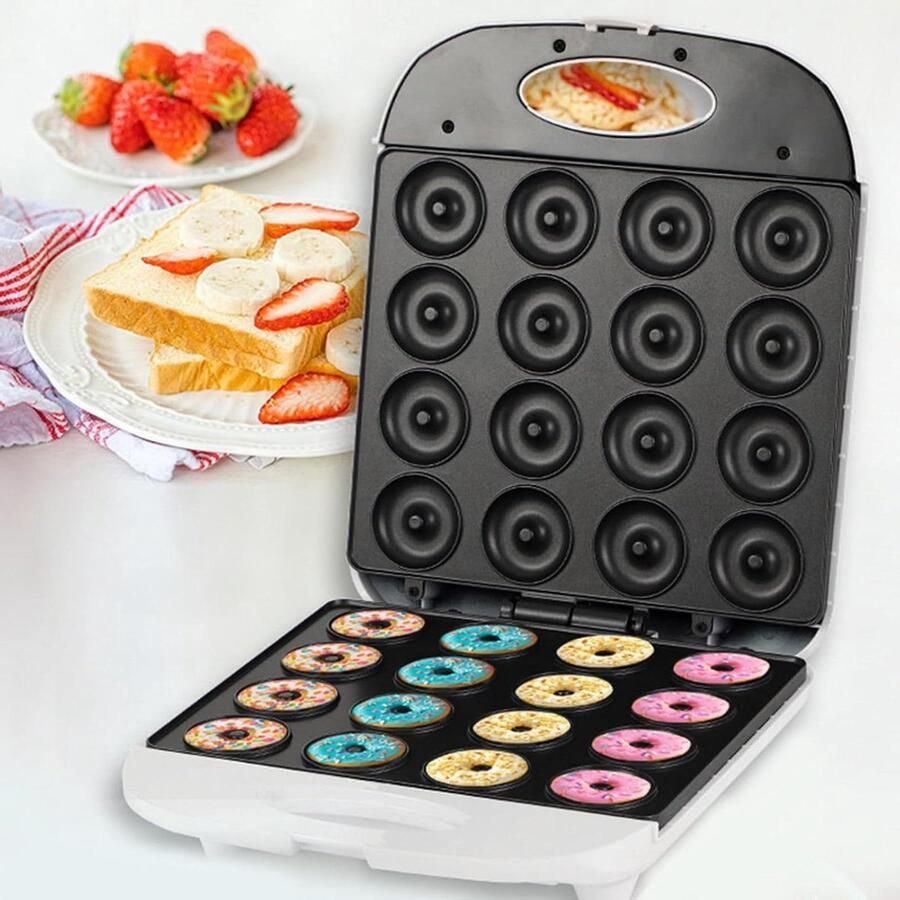 Mini Donut Maker Apparaat Snacks Ontbijt Maken 16 Gaten 34 x 29 x 13 cm Zwart