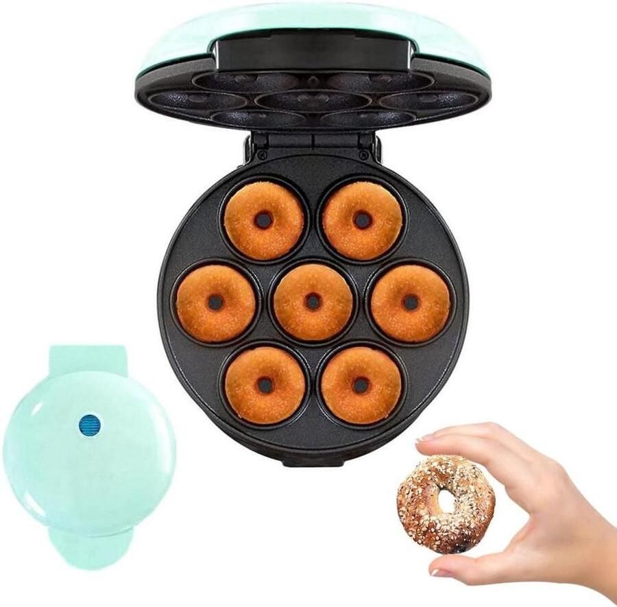 Mini Donut Maker Apparaat voor Desserts Thuis Bakken Dubbelzijdig Verwarming Maakt 7 Donuts Lichtgroen