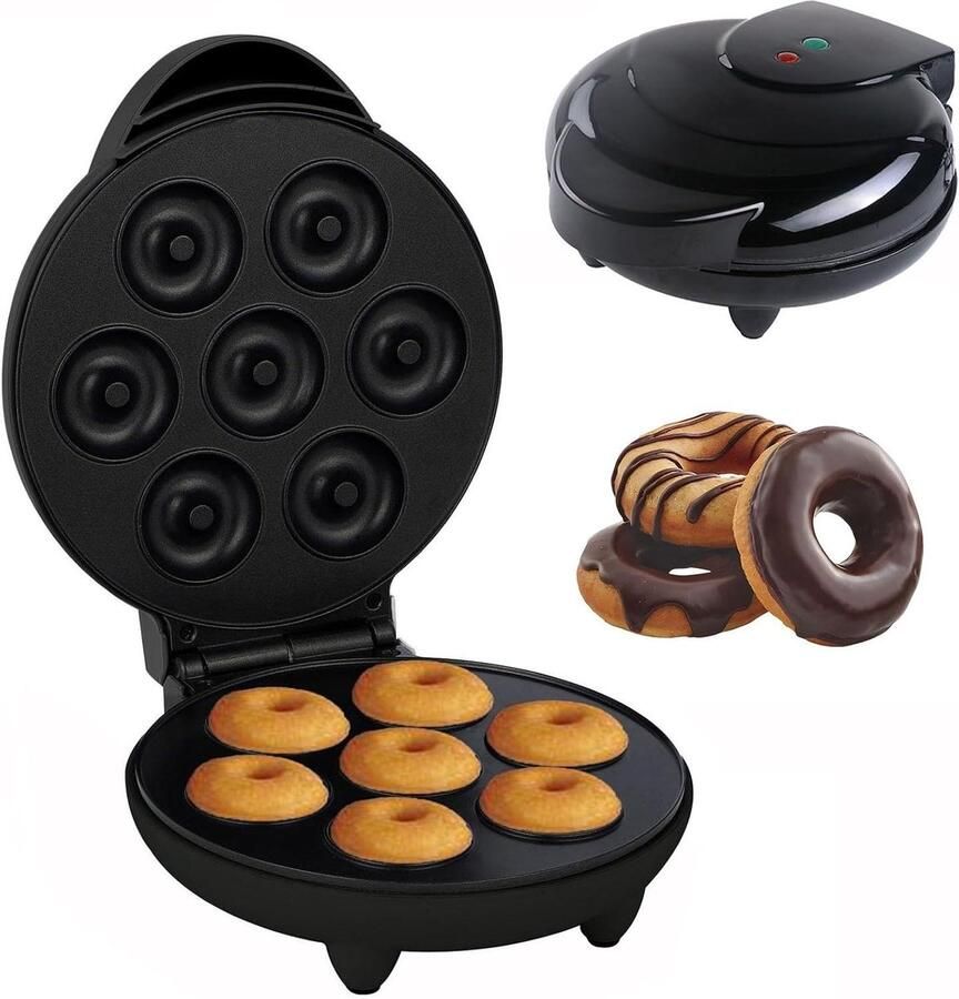 Mini Donut Maker Bakvorm Apparaat Desserts Maken Dubbelzijdig Verwarmen 7 Donuts Zwart