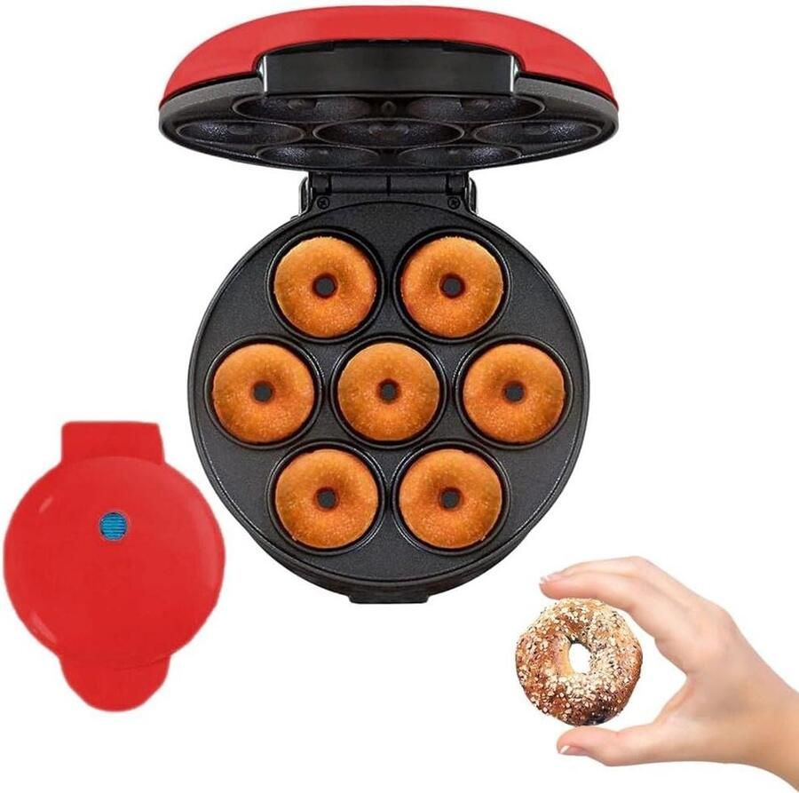 Mini Donut Maker Donut Machine Thuis Snacks Maken Dubbelzijdig Verwarmen Voor 7 Donuts Rood