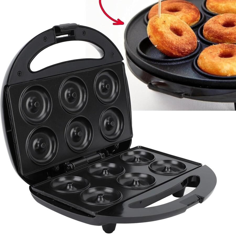 Mini Donut Maker Machine 750W Donut Machine met Niet -stokoppervlakken Maakt 6 Mini -donuts Pannenkoekenmaker voor Ontbijt Snacks Kindvriendelijke Gebakken Dessert (EU -plug